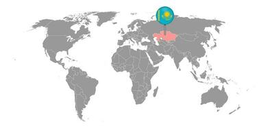 Pin map with Kazakhstan flag on world map. Vector illustration.