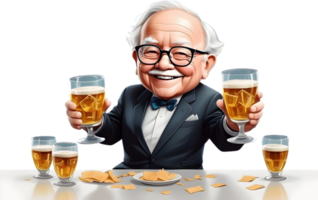 AI generated a cartoon uncle man holding up a glass enjoy party ai generative png