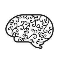 Stylized abstract shaped human brain vector icon outline with curvy lines isolated on square white background. Simple flat minimalist cartoon art styled drawing.