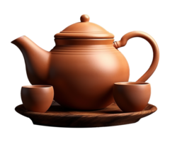 AI generated illustration of traditional clay teapot and clay cup ai generative png