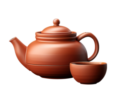 AI generated illustration of traditional clay teapot and clay cup ai generative png