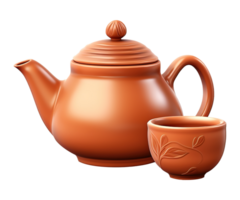 AI generated illustration of traditional clay teapot and clay cup ai generative png