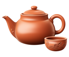 AI generated illustration of traditional clay teapot and clay cup ai generative png