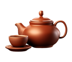 AI generated illustration of traditional clay teapot and clay cup ai generative png