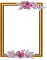 Gold frame with beautiful watercolor floral bouquet clipart png