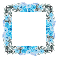 floral marco acuarela con azul flor ramo de flores mano pintado png