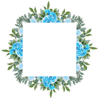 Floral frame watercolor with blue flower bouquet hand painted png