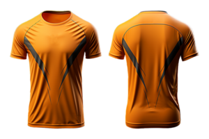 ai genererad orange sporter t-shirt, jersey attrapp design med främre och tillbaka vyer, generativ ai png