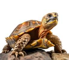 AI generated portrait of a turtle on a rock with a transparent background, generative ai png