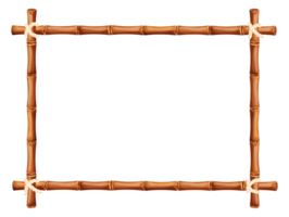 Bamboo frame from sticks and rope in cartoon style, border isolated on white background. Tribal panel, game menu. Vector illustration png