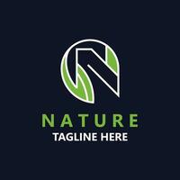 Letter N nature ecology logo with leaves suitable for business garden template vector