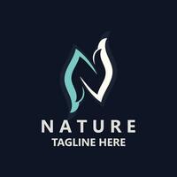 Letter N nature ecology logo with leaves suitable for business garden template vector