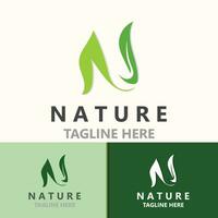 Letter N nature ecology logo with leaves suitable for business garden template vector