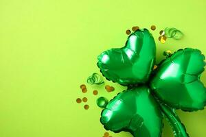 St. Patrick's Day Celebration, Festive Irish Holiday with Green Background, Concept of Shamrock Tradition in March Festival photo