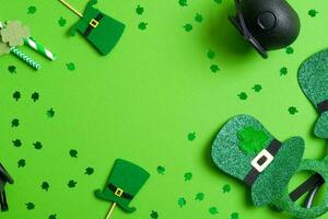 St. Patrick's Day Celebration, Festive Irish Holiday with Green Background, Concept of Shamrock Tradition in March Festival photo