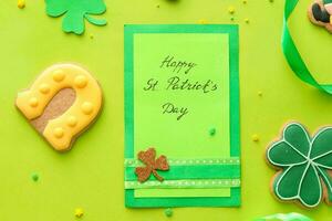 St. Patrick's Day Celebration, Festive Irish Holiday with Green Background, Concept of Shamrock Tradition in March Festival photo