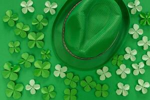 St. Patrick's Day Celebration, Festive Irish Holiday with Green Background, Concept of Shamrock Tradition in March Festival photo