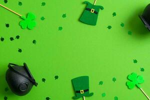 St. Patrick's Day Celebration, Festive Irish Holiday with Green Background, Concept of Shamrock Tradition in March Festival photo