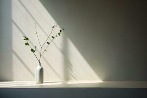 ai generado florero hogar flor casa moderno habitación hoja decoración antecedentes ligero planta blanco mesa foto