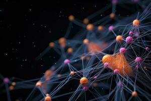 AI Generated Tech atom render technology particle science geometric molecular connect molecule blue photo