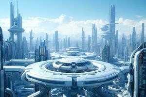 AI Generated Fantasy space modern universe city building view futuristic future fiction alien photo