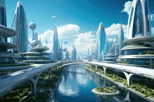 AI Generated City view digital background building architecture science future fantasy modern photo