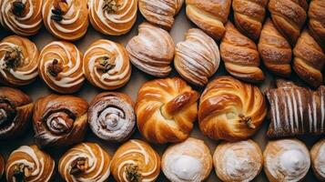 AI Generated Background tasty bakery pastry closeup bake dessert fresh traditional croissant french photo