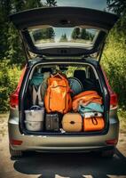 AI Generated Vehicle load trip journey luggage trunk background tourism full holiday weekend family photo