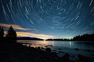 ai generado ligero cielo árbol noche universo astrofotografía estrellado paisaje largo negro astronomía foto