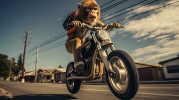 ai generado motocicleta al aire libre estilo de vida verano viaje motor velocidad paseo la carretera niños bicicleta foto