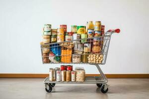 AI Generated Healthy market sale retail basket commerce purchase food business concept trolley jar photo