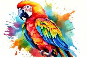 AI Generated Red bird wildlife green macaw beautiful tropics beak watercolor animal parrot colours photo