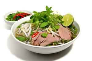 ai generado comida sopa palillos Vietnam sano pho tallarines arroz asiático comida cuenco vietnamita plato foto