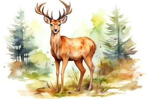 AI Generated Deer watercolor nature stag illustration art wildlife antlers rut buck autumn seasonal photo