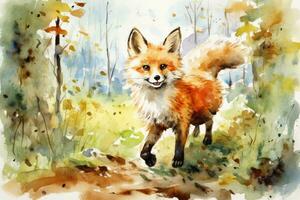 AI Generated Fox cute orange animal autumn wildlife carnivore nature fur beautiful hunter vulpes red photo