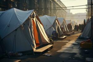 AI Generated Sickness woman border refugee wire war muslim camp illegal hunger tent food street iraq photo