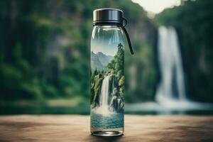 AI Generated Water green bottle concept healthy nature fresh closeup drink beverage outdoor clean photo