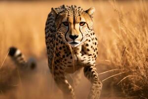 AI Generated Kenya savanna wild grass fur big wildlife cat mammals fast cheetah hunter savannah photo