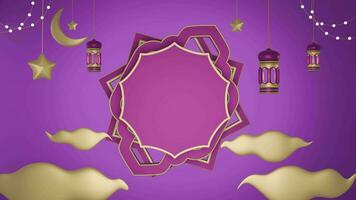 3D purple background ramadhan and idul fitri with minimalist green board, suitable for product promotion sale video