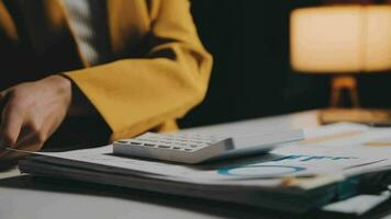 Audit concept,Administrator business man financial inspector and secretary making report calculating balance. Internal Revenue Service checking document. video