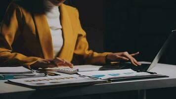 Audit concept,Administrator business man financial inspector and secretary making report calculating balance. Internal Revenue Service checking document. video