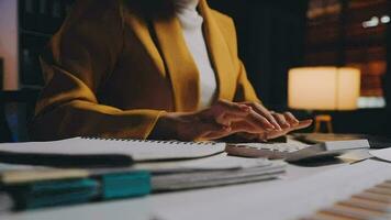Audit concept,Administrator business man financial inspector and secretary making report calculating balance. Internal Revenue Service checking document. video
