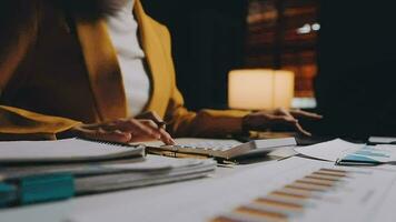 Audit concept,Administrator business man financial inspector and secretary making report calculating balance. Internal Revenue Service checking document. video