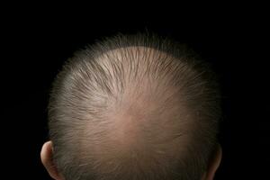ai generado cuero cabelludo calvo pelo calvicie peinado salud pérdida piel alopecia adulto masculino belleza línea de pelo foto