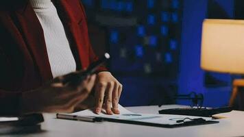 Audit concept,Administrator business man financial inspector and secretary making report calculating balance. Internal Revenue Service checking document. video