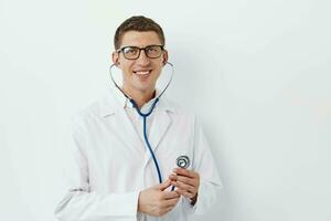 Men young hospital professional happy specialist stethoscope care occupation portrait person photo