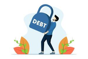 concept of debt burden, financial obligations or loan payments, mortgage or money loan problems, heavy burden of money failure, businessman trying to shoulder a large debt burden. vector illustration.