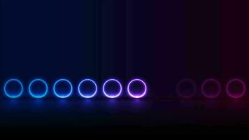 Concept abstract sci-fi video animation with blue purple glowing neon circles