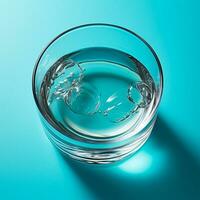 AI generated Glass of water on the table, pastel isolated background - AI generated image photo