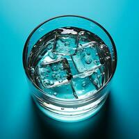 AI generated Glass of water on the table, pastel isolated background - AI generated image photo